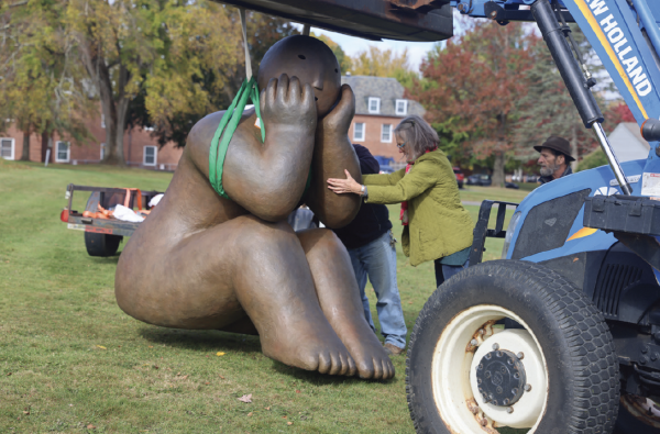 “Sitter with Head in Hands” was installed near the beach volleyball courts.